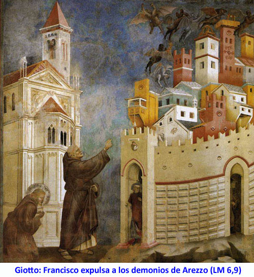 Giotto: Francisco expulsa a los demonios de Arezzo (LM 6,9)