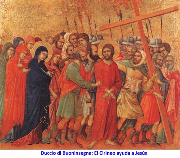 Duccio di Buoninsegna: El Cirineo ayuda a Jesús